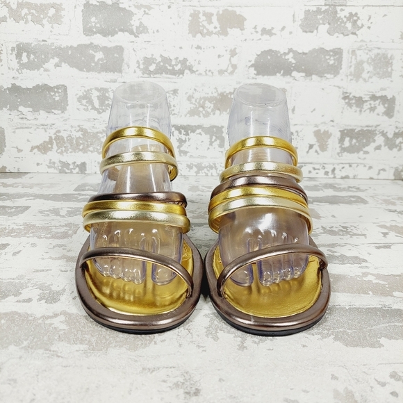 New Farm Rio  Block Heel Slide Gold Silver Strappy Sandal D1014 - Picture 8 of 13